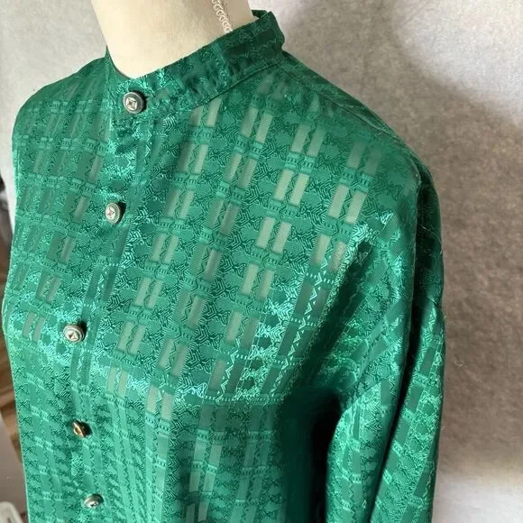 Virgola Italia Shirt Medium Green ShortSleeve Button Up Geometric Collared Retro - Picture 5 of 9